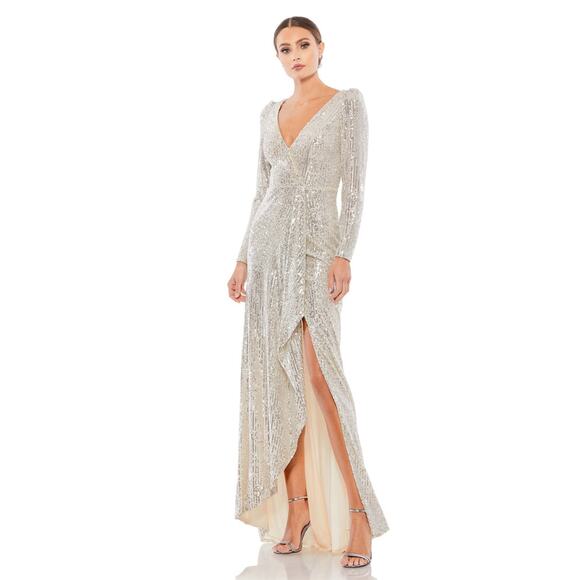 Mac Duggal Silver Sequin Wrap Evening Gown Size 10 $398 26395 - Picture 6 of 15